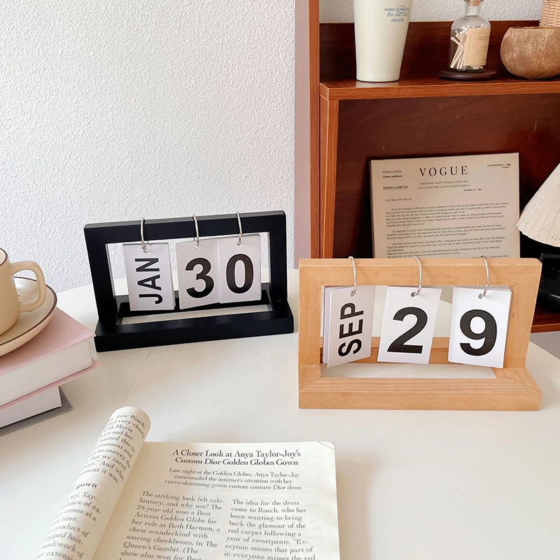 2023 Desk Calendar  Wooden Flip Page Calendar Wooden Perpetual Calendar Desktop Decoration Photography Background Decoration