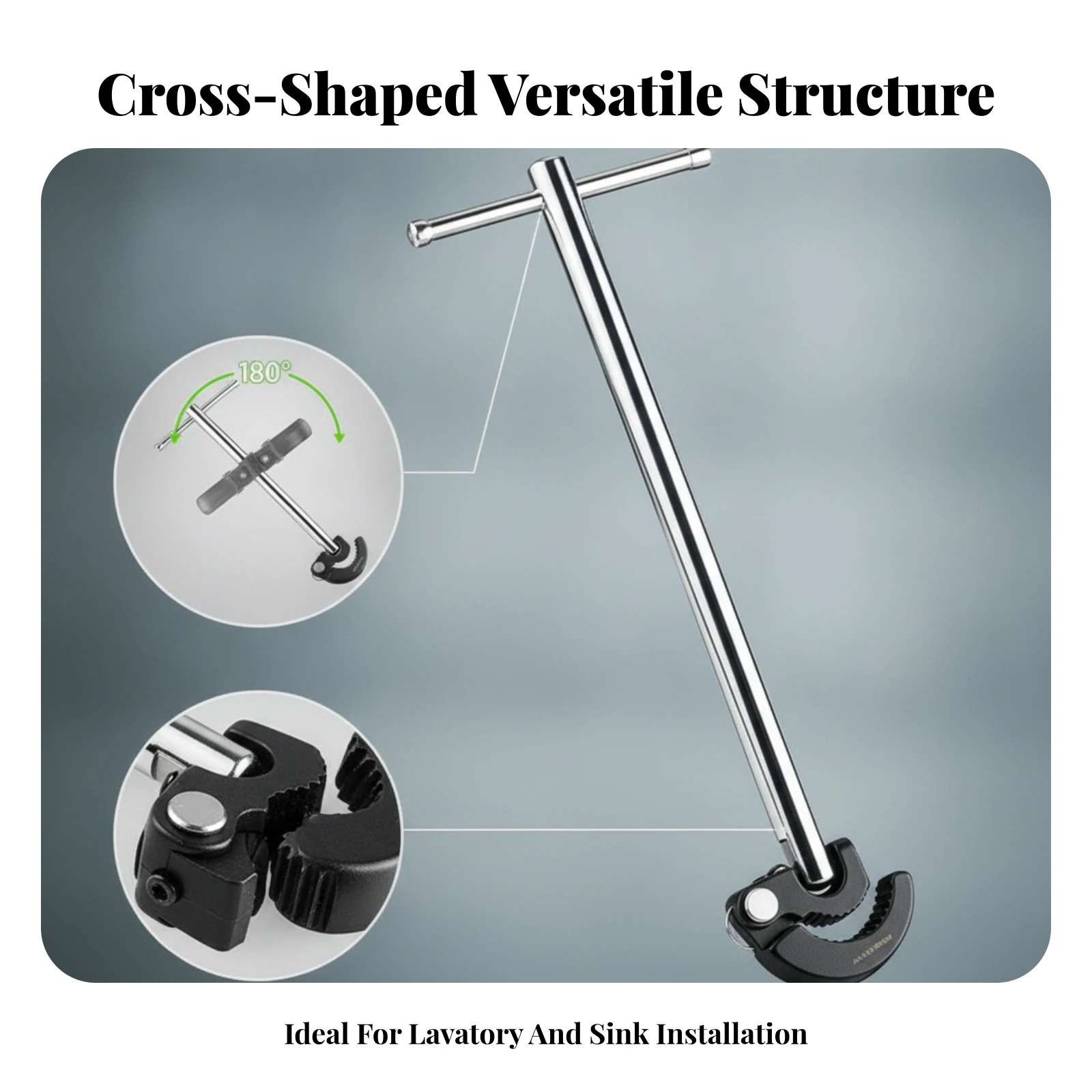 Adjustable Sink Wrench Tight Tight Areas 180-Degree Repair Equipment High-Carbon Steel T-Type Sink Wrench