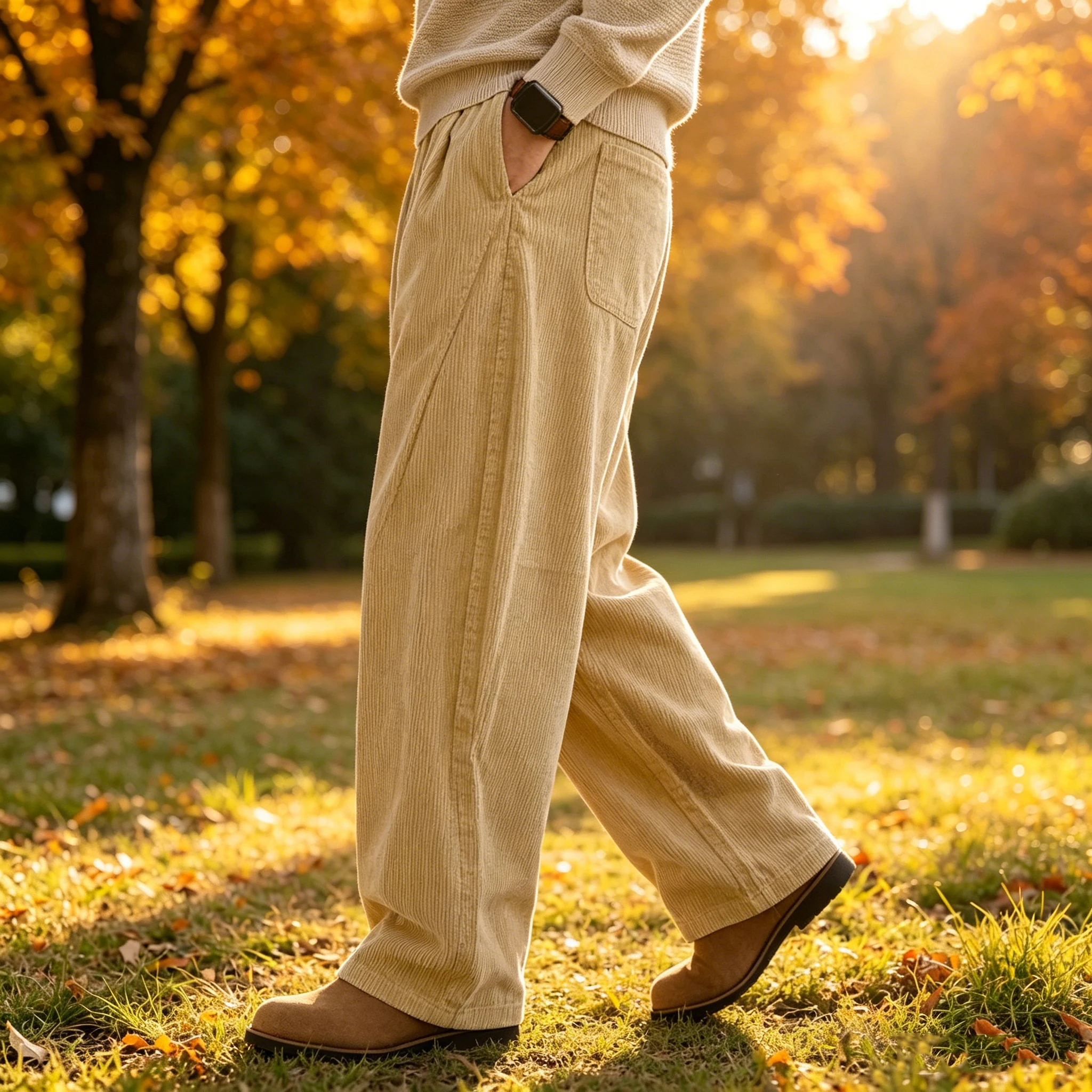 Vintage Men's Corduroy Wide Leg Pants Elastic High Waist Baggy Casual Trousers Loose Fit Straight Leg Pants Hip Hop Oversized