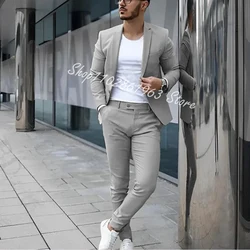 Grey Suits For Men Wedding Groomsmen Casual Notched Lapel Blazer Pants 2 Pieces Tailor-made Groom Tuxedos Trajes De Hombre