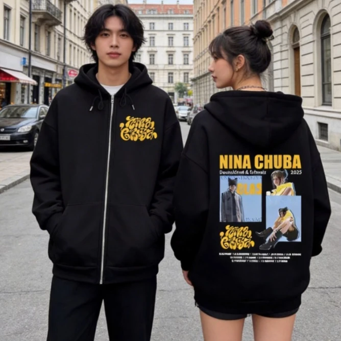 

Худи на молнии Nina Chuba Album Tour 2025: высококачественные модные толстовки с длинным рукавом на молнии для мужчин и женщин, повседневные свободные пуловеры