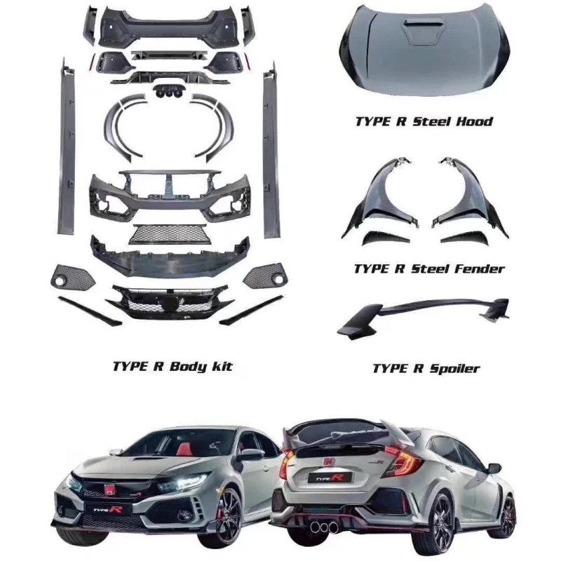 Body Kit Front Rear Bumper Assembly Grille for Civic 10th Upgrade Type-R Style Side Skirt Engine Hood Spoiler Exterior Part
