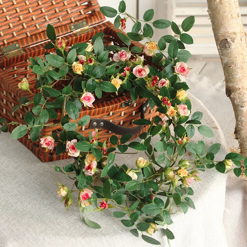 1.8M Artificial Rose Vine Home Wall Heating Vine Fence Decoration Fake Flower Rattan Flores Artificiales