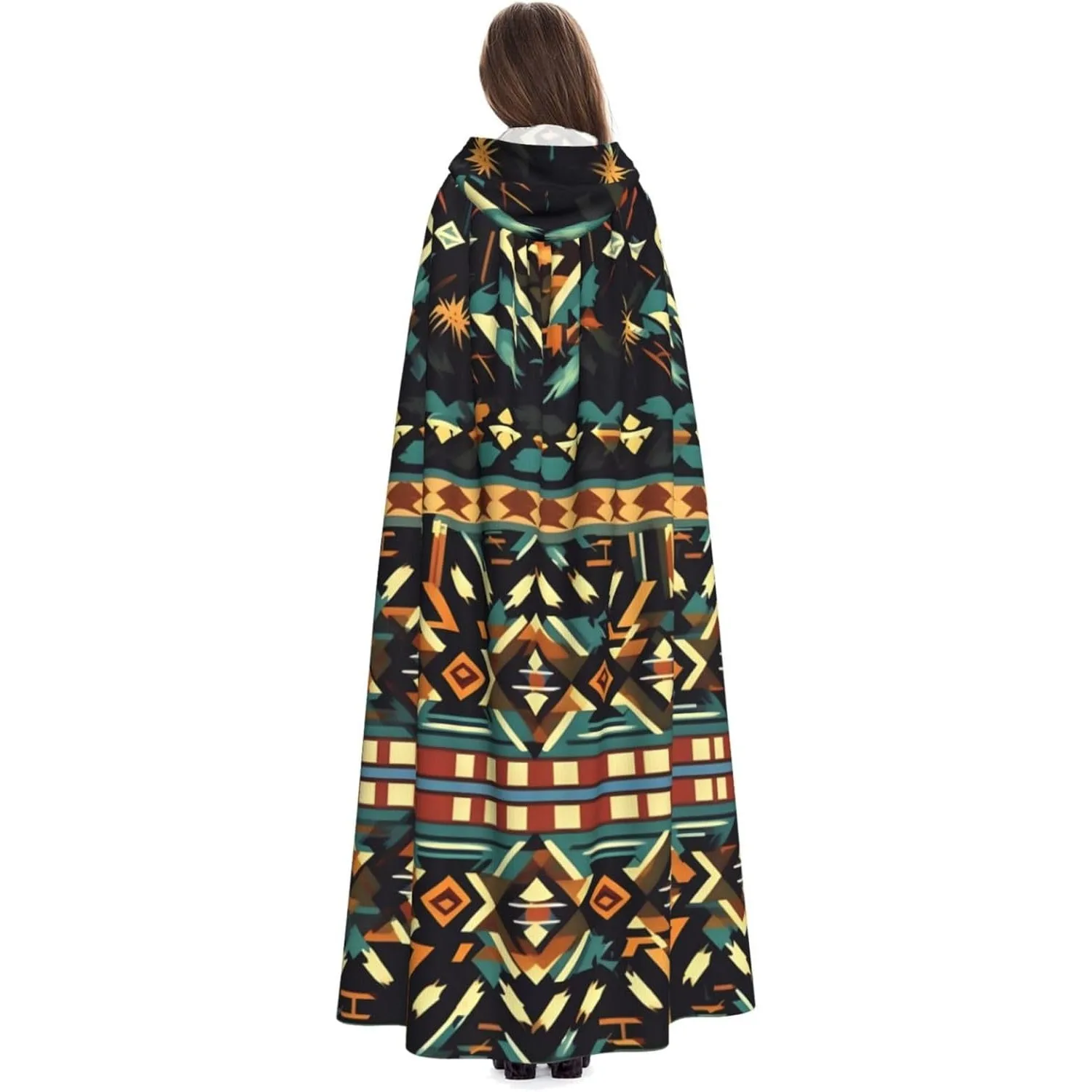 Native American Patterns print Adult Hooded Cape Carnival Festival Cape Cosplay Robe Costume party Gothic Carnival