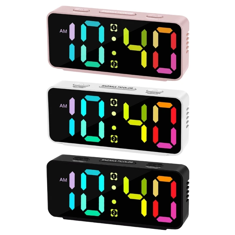 

Color Display Alarm Clock With 15Kinds Display Color And Double Alarms Adjustable Brightness For Bedrooms And Offices