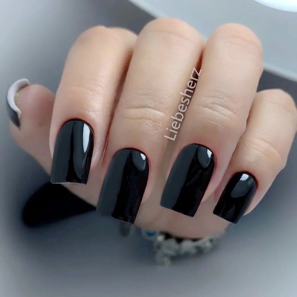 

24Pcs Shiny Black Long Fake Nails With Jelly Glue Press On Artificial False Nails Full Cover Finger Tips DIY Manicure Tool