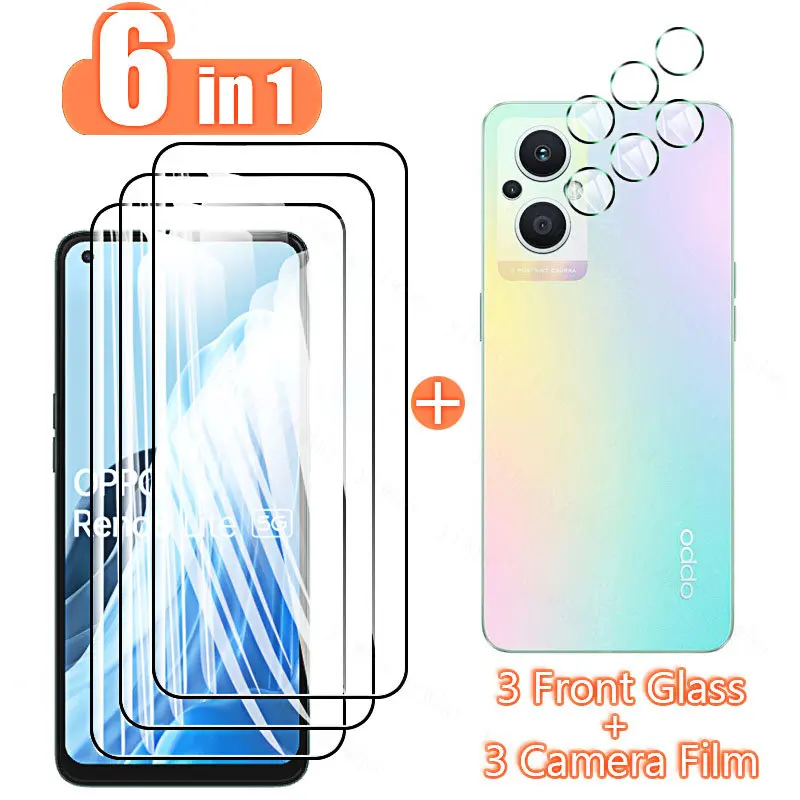 6in1 for Oppo Reno8 Lite Tempered Glass on Reno8 Reno7 Reno6 Reno5 Reno4 Pro Plus SE 4G 5G Lite F Z K Screen Protector Case Glas