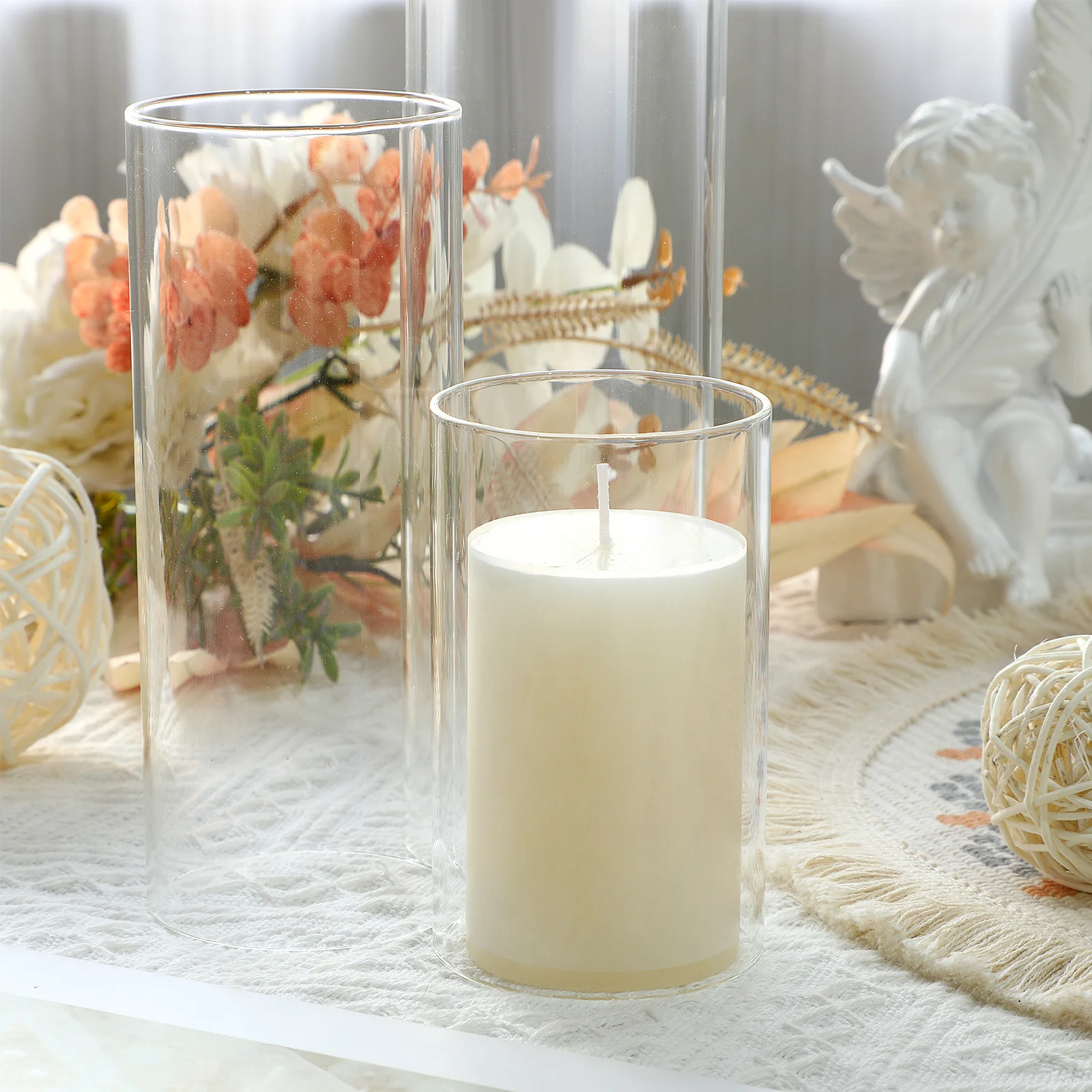 3Pcs Transparent Glass Holders Exquisite Design Romantic Atmosphere Party Decorations Desktop Accessories