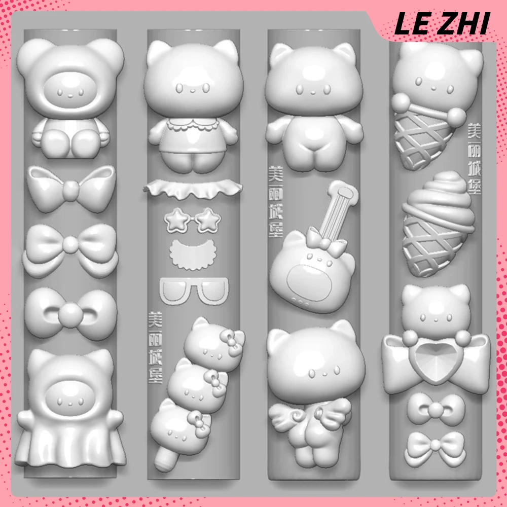 Kawaii Hello Kittys Nail Art Silicone Mould Ice Cream Cones Diy Tool Cute Silicone Carving Stamping Mold Manicure Decorate