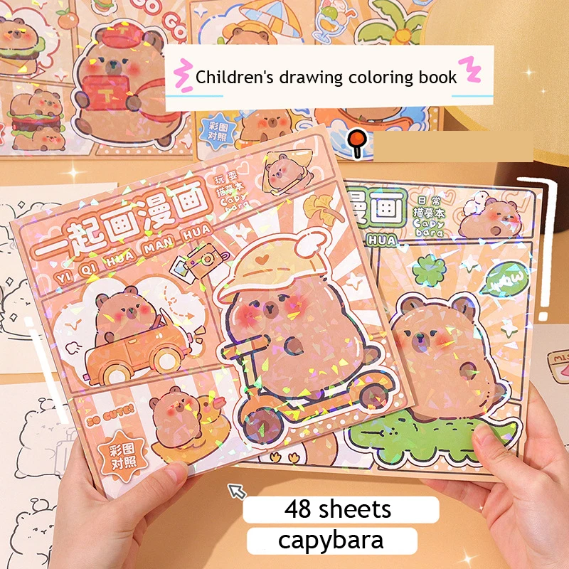 cute capybara desenho notebook linha desenho infantil copiar picture album stick figure livro graffiti coloring book 01