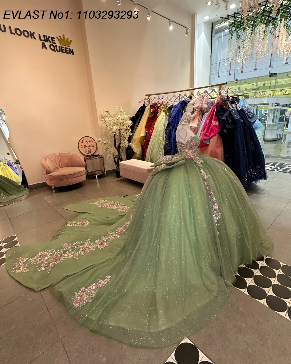 EVLAST Customized Princess Sage Green Quinceanera Dress Ball Gown Lace Applique Beading Bow Sweet 16 Vestidos De 15 Anos E1QN405 image 5