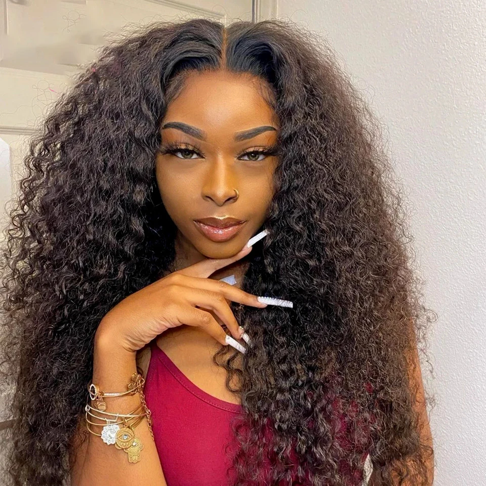 Natural Black Glueless 180Density 26Inch Long Soft Kinky Curly Lace Front Wig For Black Women With Baby Hair Preplucked Daily