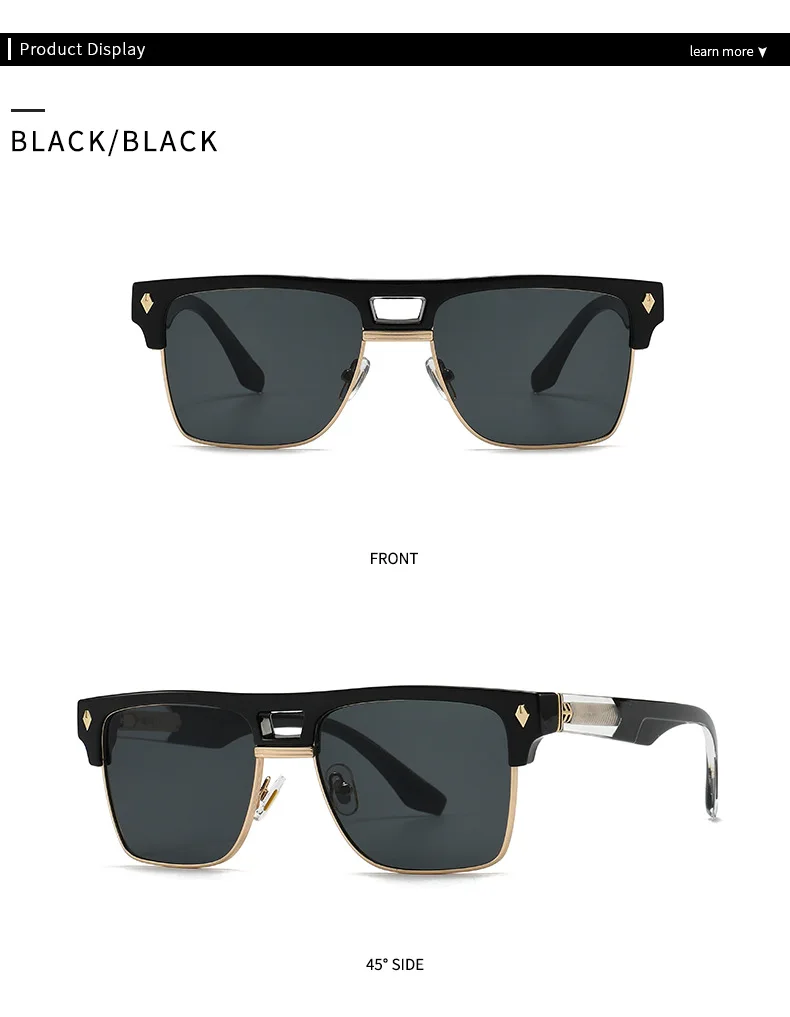 SHAUNA Übergroße Halbrahmen-Sonnenbrille mit Doppelbrücke, Retro-Herren-Quadrat-Sonnenbrille, Modische Luxus-Damen-Sonnenbrille mit Nieten, Trendige UV400-Schutzgläser – Detail 6