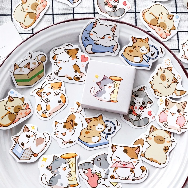 45pcs Cute Cat Stickers Mobile Phone Decoration Stickers Water Cup Stickers Envelope Stickers Diary Label Decoration Sticker