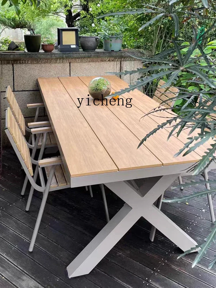outdoor tables and chairs courtyard garden leisure preservative wood long table waterproof sunscreen commercial open air