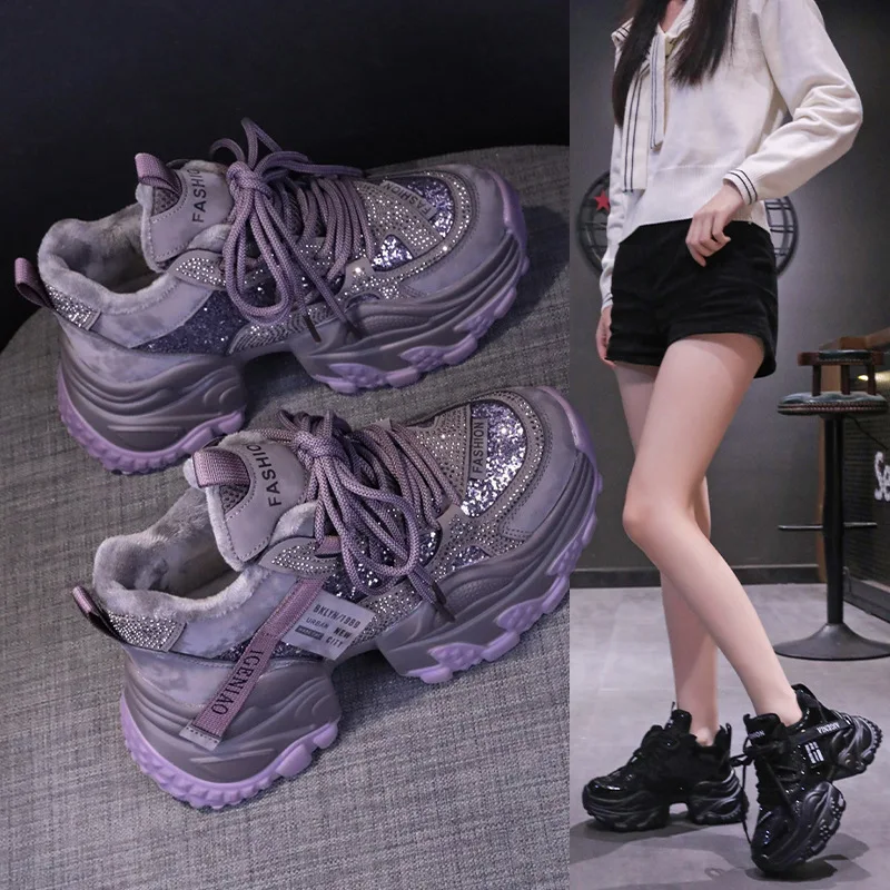 

Women's Dad Shoes Thick Bottom Fluffy Casual Wear Heightening 2025 New Style White Sports Shoes Comfortable All-Season