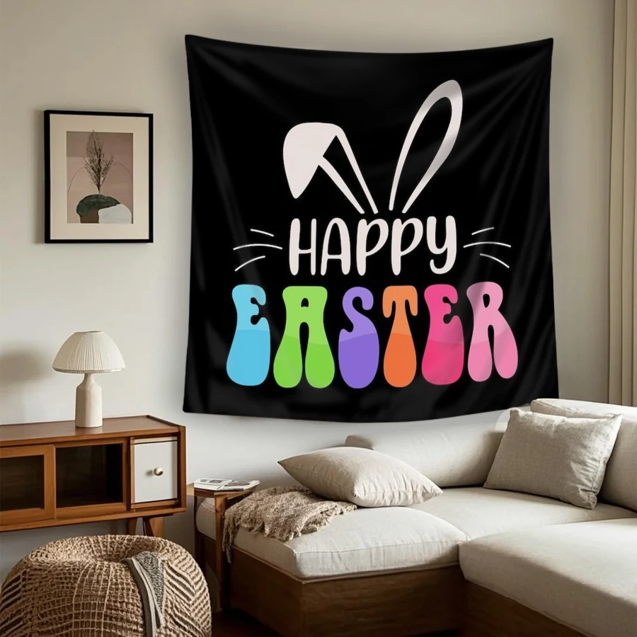 1PC Happy Easter Rabbit Art Print Backdrop Banner, Bedroom Living Room Photo Background, Polyester, Home Decor, Wall Art