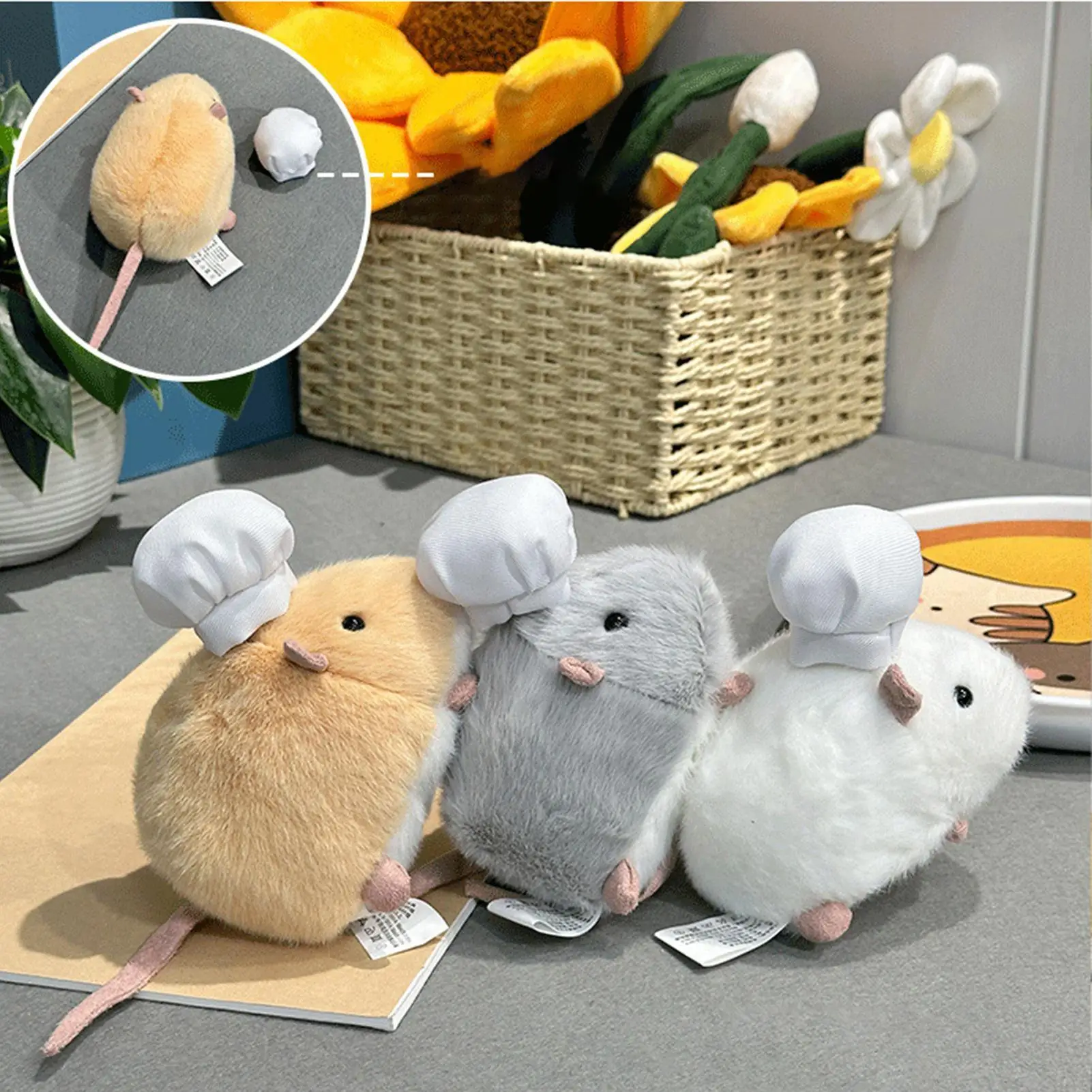 

Mouse Stuffed Animal Chef Mouse Plush Squeeze Toy Fidget Stuffed Animal Desk Ornament for Office Workers Students Kids Adults