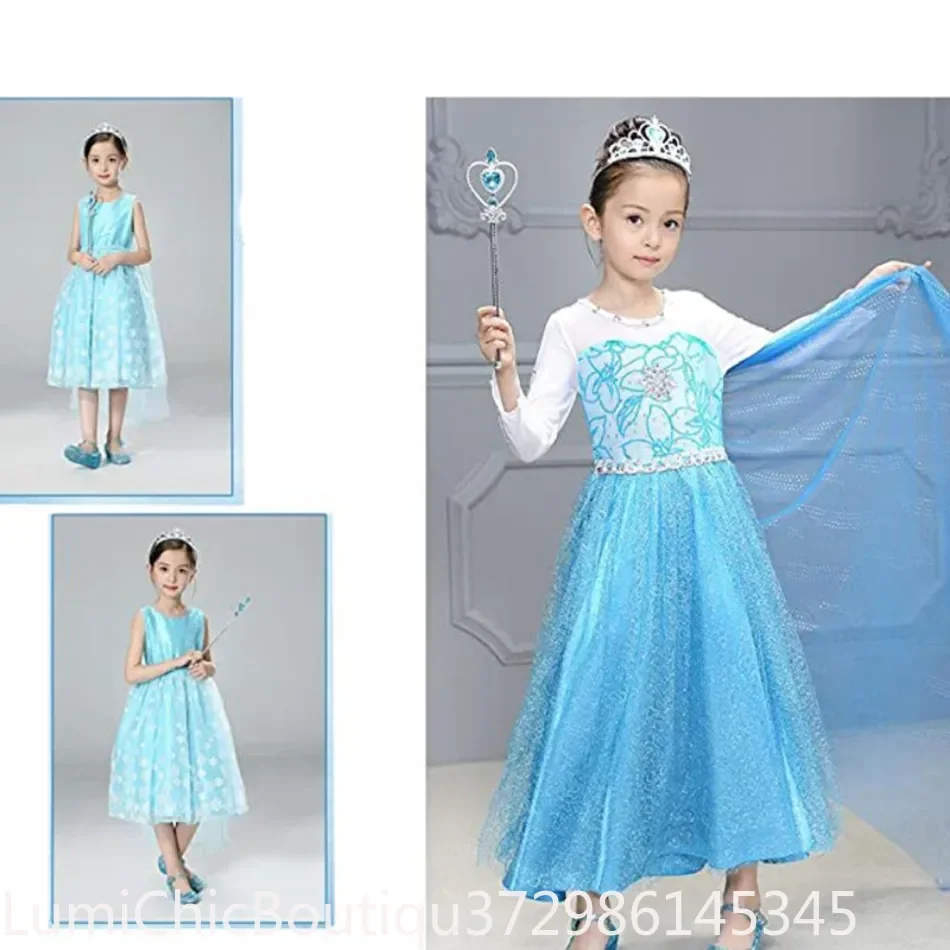 Kids Girl Elsa Cosplay Accessories Princess Snow Queen Dress‑Up Set Wand Crown Necklace Earclips Role‑Play Photography Props