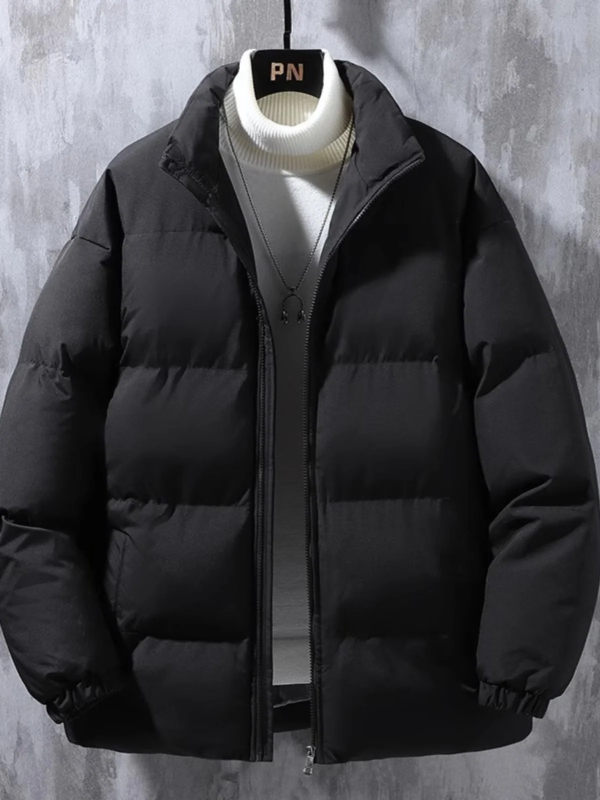 

Men's Cotton Jaet 2026 Autumn Winter New Faion ort down Cotton Coat Trendy Bread Sle Outerwear Thiened Stand Collar...