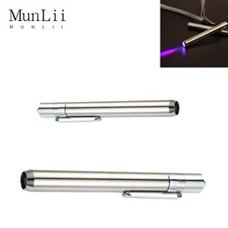 MunLii-Mini Lâmpada LED de Aço Inoxidável, Lanterna UV, Tocha, Luz Ultra Violeta, Bateria AAA, Marcador Verificador de Detecção, 395/365