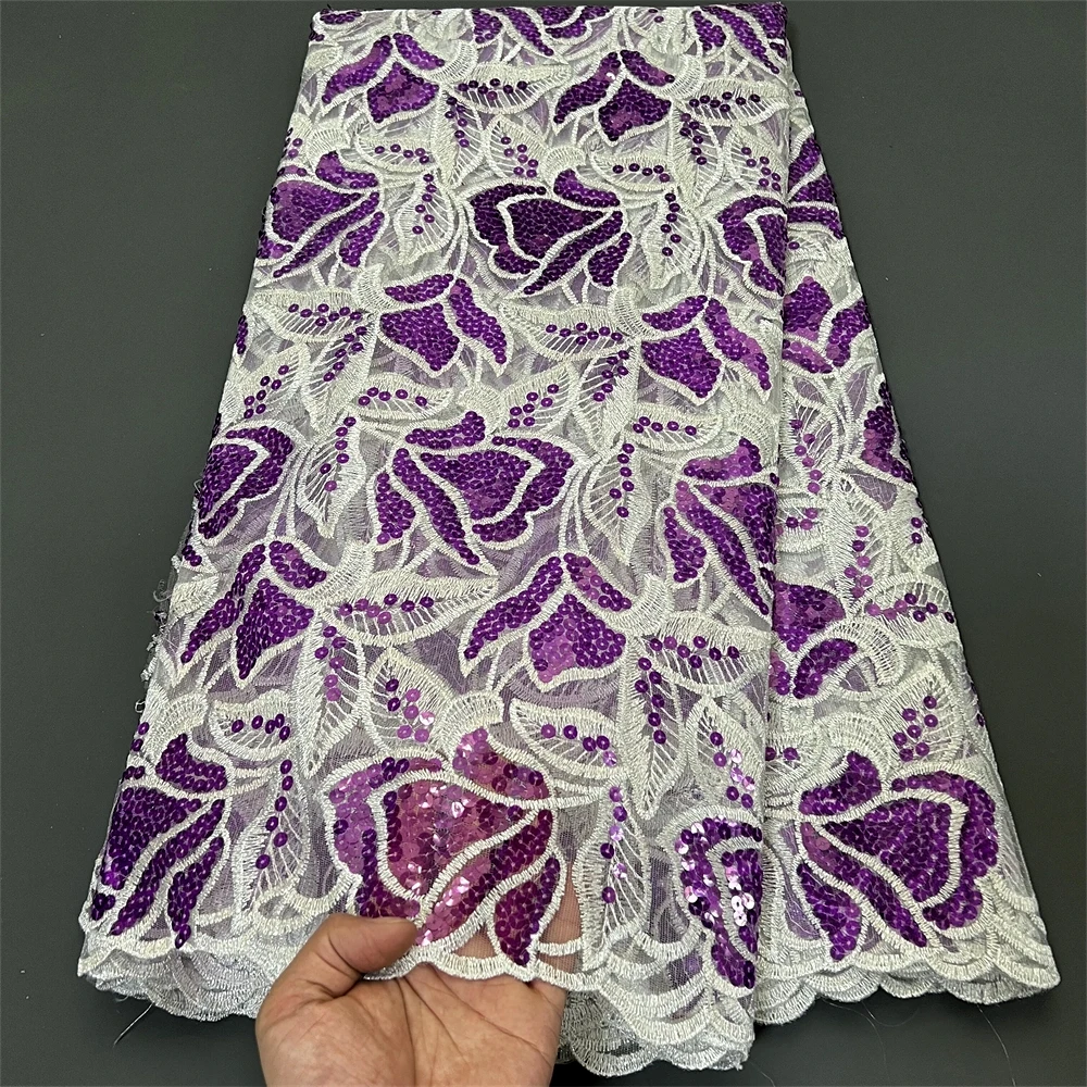 2026 High Quality Latest African Nigerian Tulle Lace Fabric Sequins Embroidery Dresses Beads Sewing Guipure Prom 5Yards PS0022