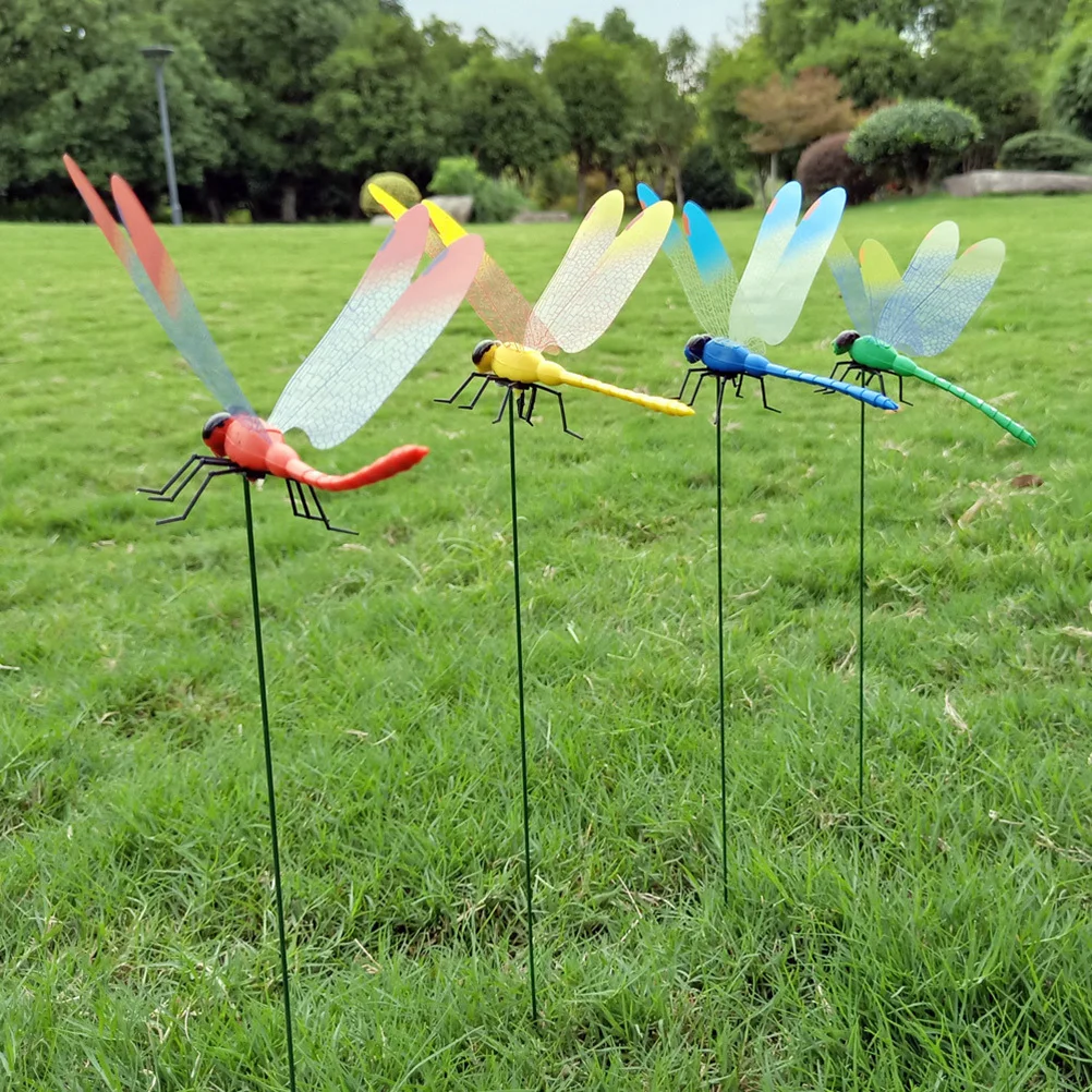 

20pcs Simulation Dragonfly Decorations Plastic Dragonflies With Tall Stakes Spring Action For Garden Yard Lawn Planter Indoor