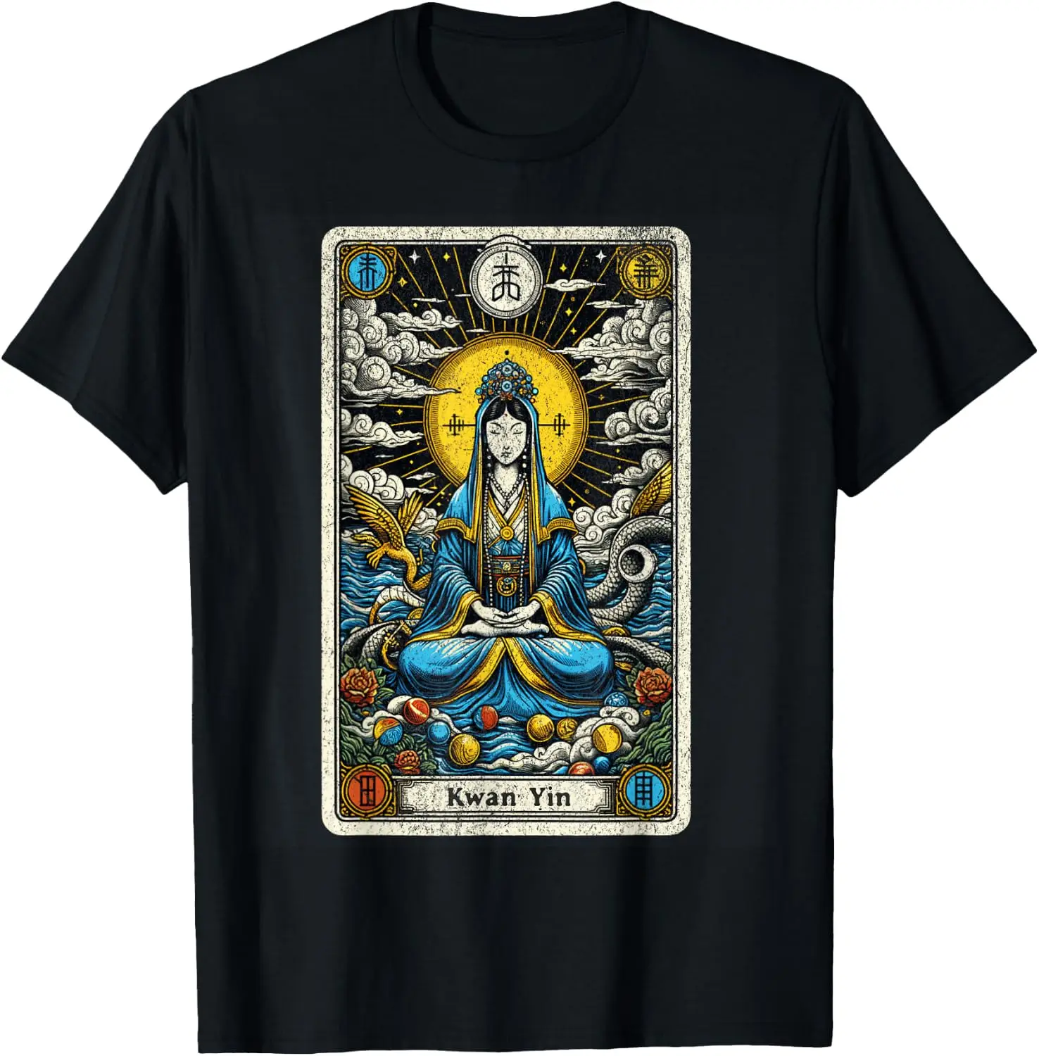 Vintage Kwan Tarot Card Guanyin Retro Quan Yin Goddess T-Shirt 100% Cotton Trendy Y2K Short-Sleeve Tee-Soft, Quick-Drying,