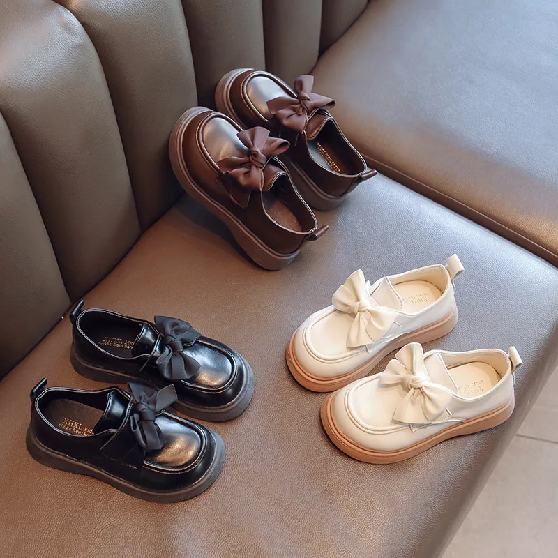 Spring Children Leather Shoes Bowknot White Brown Black Girl\'s Princess Single Shoes Kids Comfortable Casual fit 2-12T