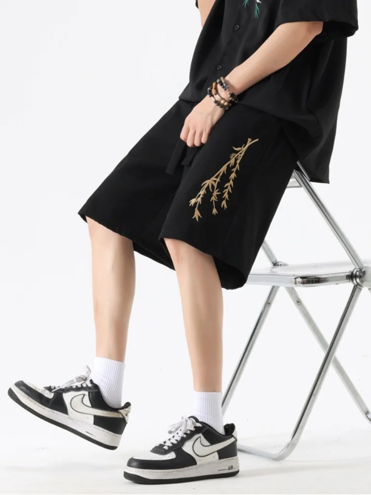 

Новые китайские шелковые брюки с вышивкой, повседневные, свободного кроя, прямые, мужские, летние, тонкие, с эффектом легкости, модный бренд