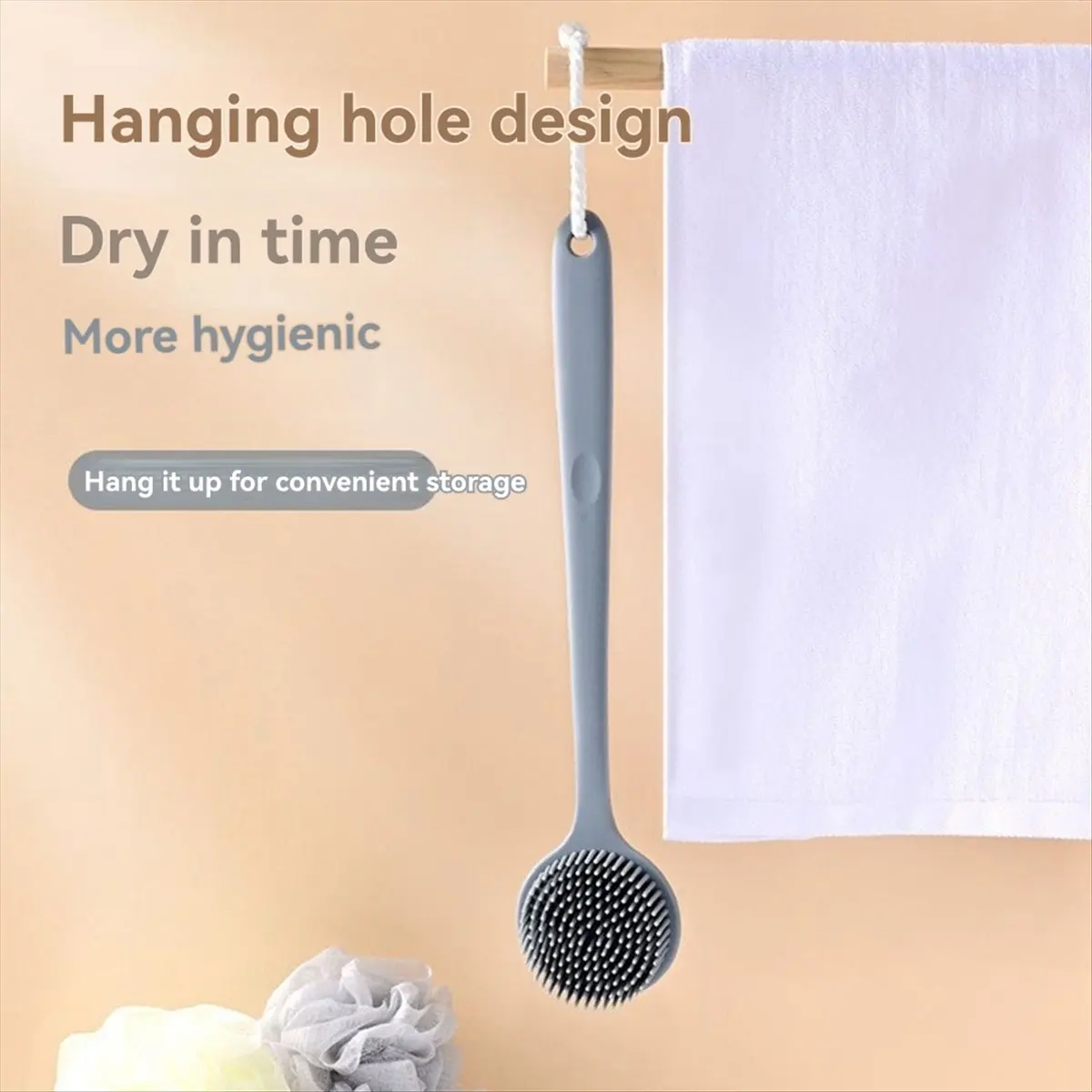 ABZT Silicone Long-Handled Bath Brush Cleaning Massage Brush Lazy Back Scrub and Scrub Tool Double-Sided Bath Brush A