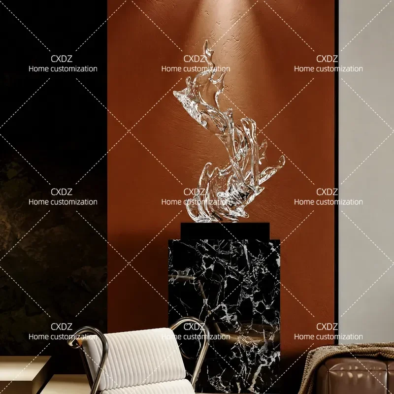 High End Transparent Wave Abstract Sculpture Italian Light Luxury Minimalist Art Floor Ornament Home Decor Living Room Statue