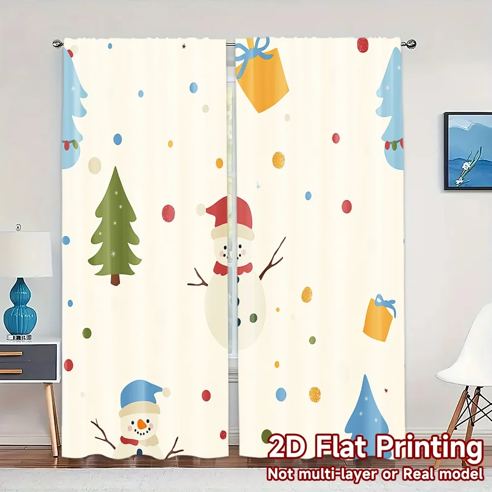 2pcs,Curtains Cute Snowman Christmas Tree_b Modern Curtains Digital Printed Versatile Polyester Curtains Thermal Insulation, and