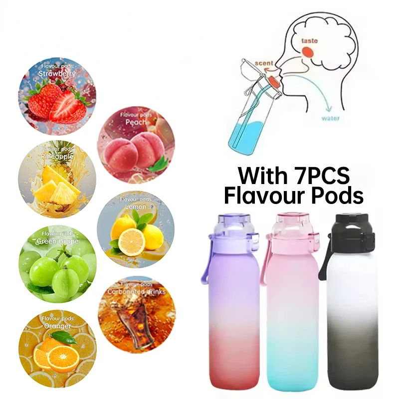 

1PC 1000ML Flavor Water Bottle With Straw With 7PCS Flavor Pods Fashion Fitness Water Bottle For Outdoor Activities Sports Airup