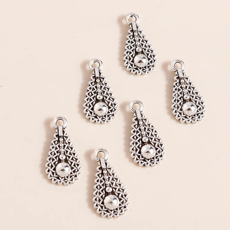 Leslie 50 Stück 17 x 9 mm antik versilbert Tropfen-Charms für Schmuckherstellung, Frauen, Wassertropfen-Anhänger, Halskette, DIY-Ergebnisse – Detail 1