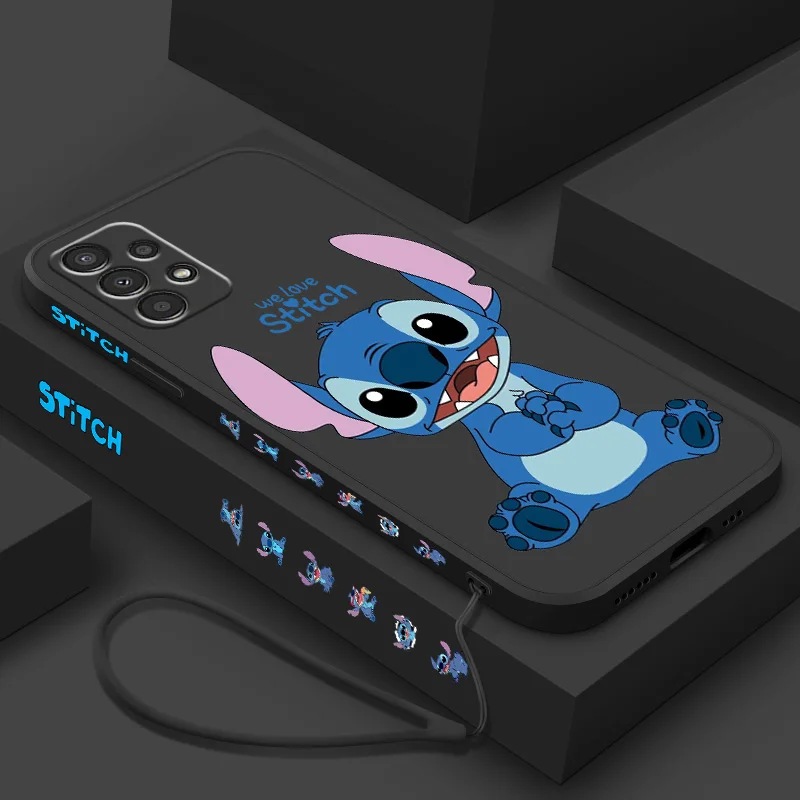 Disney Stitch Phone Case For Samsung A 02 03 13 14 22 23 24 32 33 34 52 53 54 72 73 Lite Liquid Left Rope Funda Shell Soft Capa