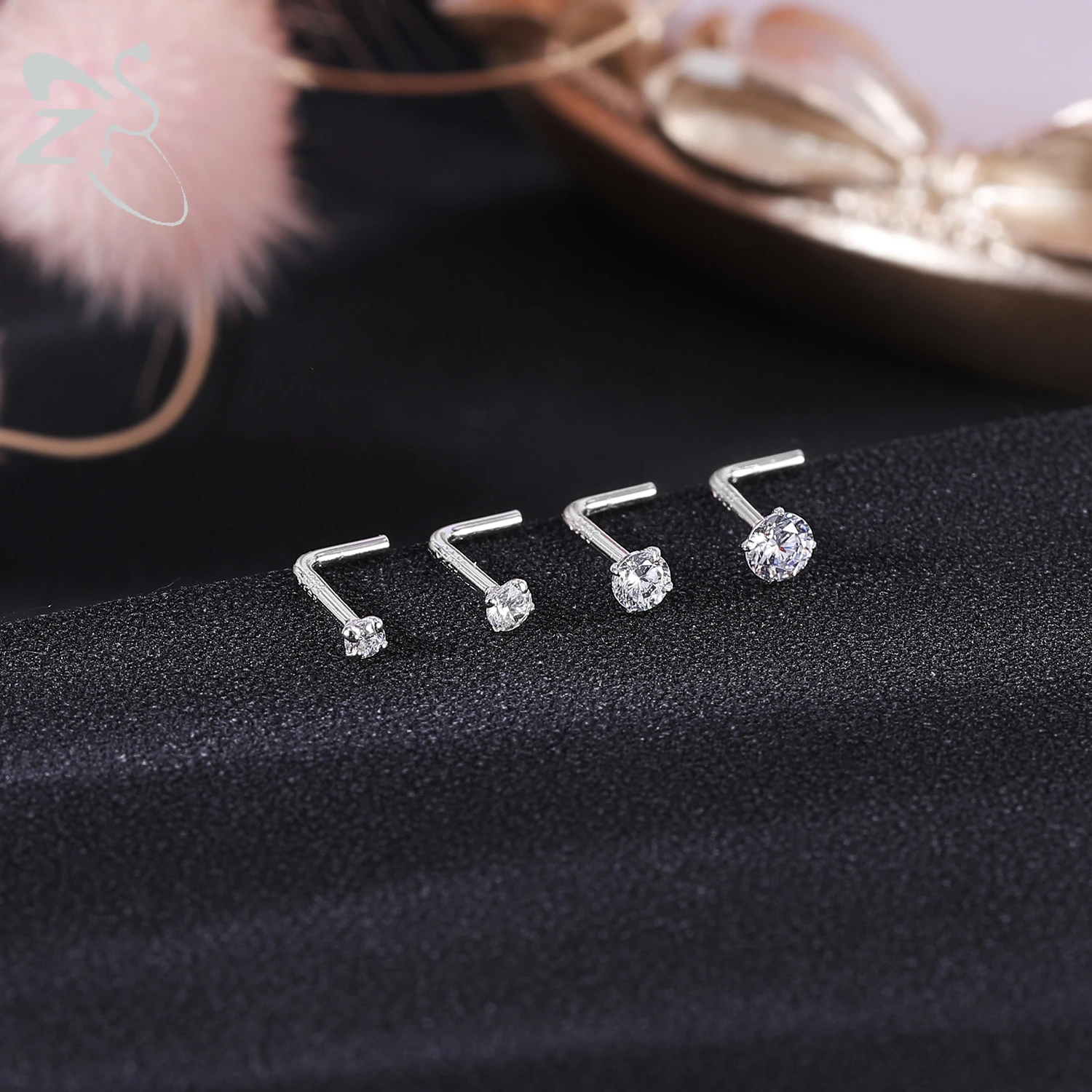 ZS 1 STÜCK 18/20G 925 Sterling Silber Nasenstecker Goldfarbe Kristall Nasenpiercings Schraube L-Form Retainer Nasenloch Piercing 2-3,5 mm – Detail 10