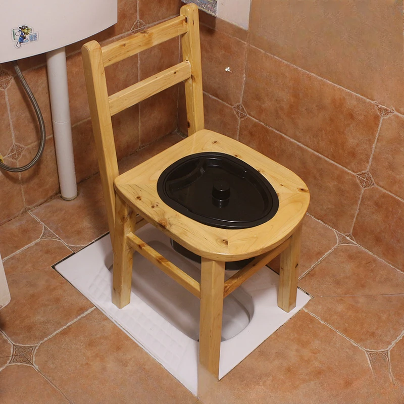 Oval Toilet Chair Portable Mobile Commode for Elderly Pregnant Solid Wood Toilet Chair
