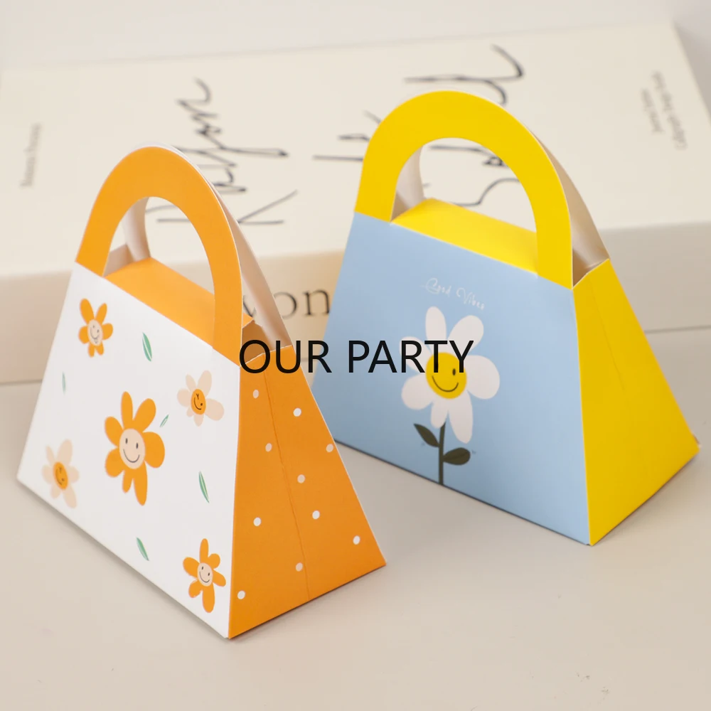 10Pcs Cute Daisy Theme Handbag Chocolates Candy Boxes Sunflower Gift Packing Box for Wedding Birthday Baby Shower Party Decor