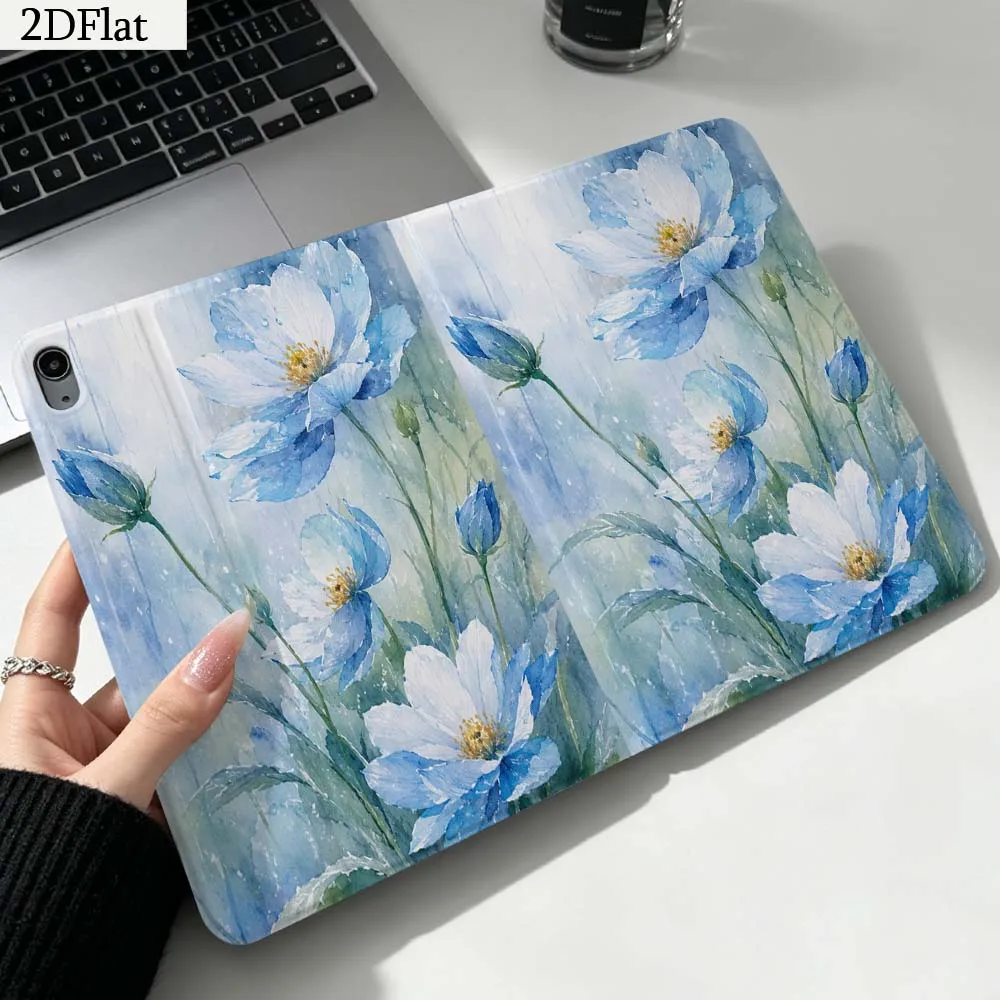 Blue Watercolor Flowers Gift For iPad Pro mini Air A16 A14 6 5 4 6th 7 7th 11th 9Gen 13 M5 11 A17 Pro M4 Inch Tablet Case