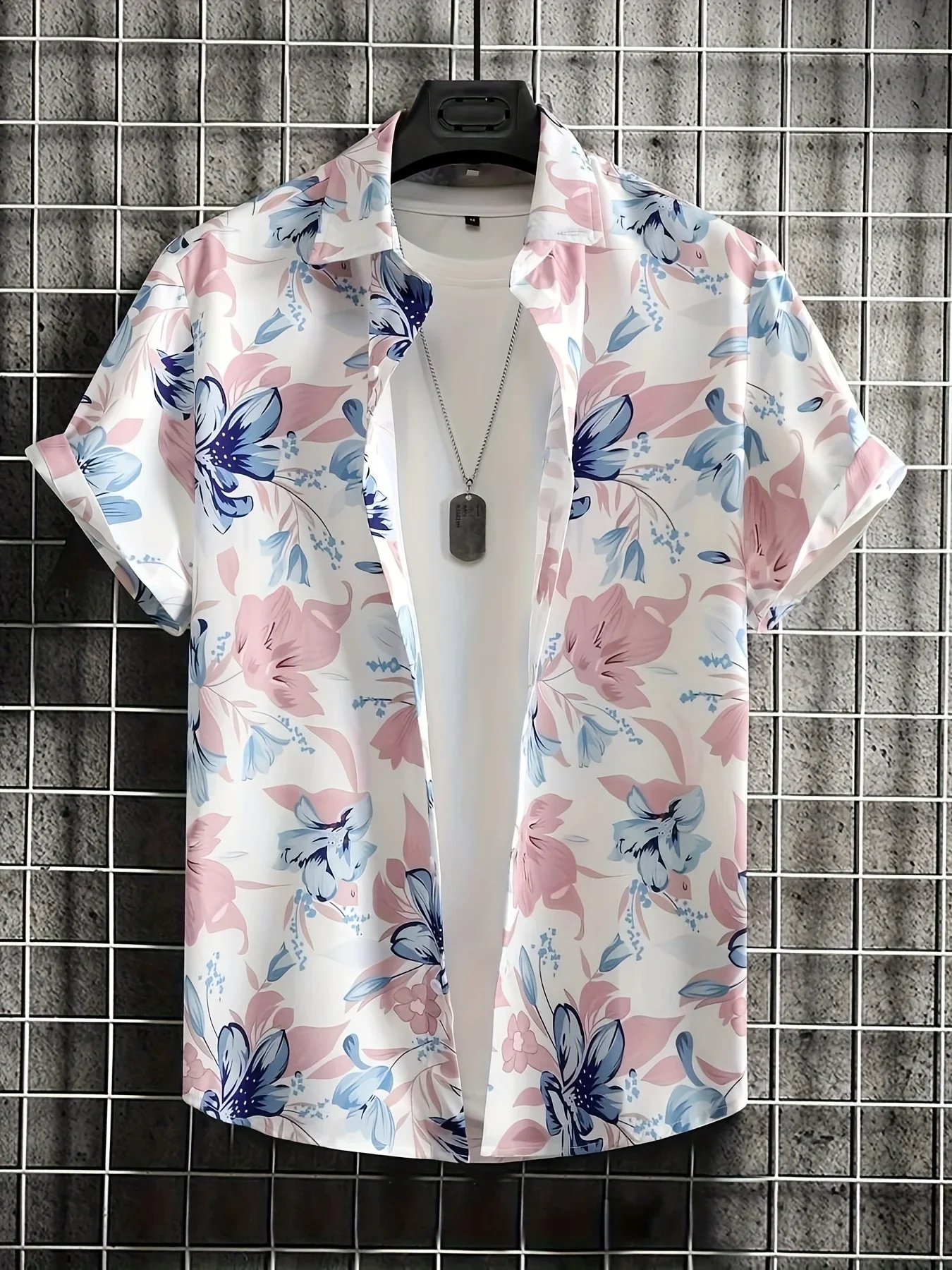 Mens Summer Vacation Shirt All‑Over Print 70s Vintage Daisy Check Board Floral Pattern Short Sleeve Button‑up Casual Party