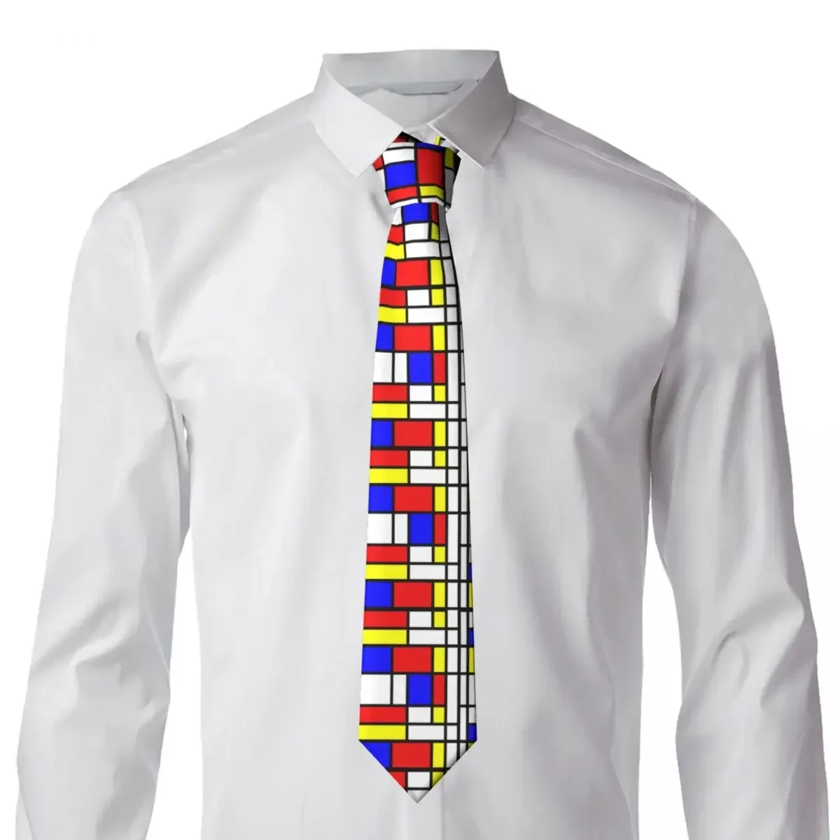 Formal Color Art Retro Mondrian Neckties for Men Personalized Silk Piet Abstract Art Plaid Party Ties