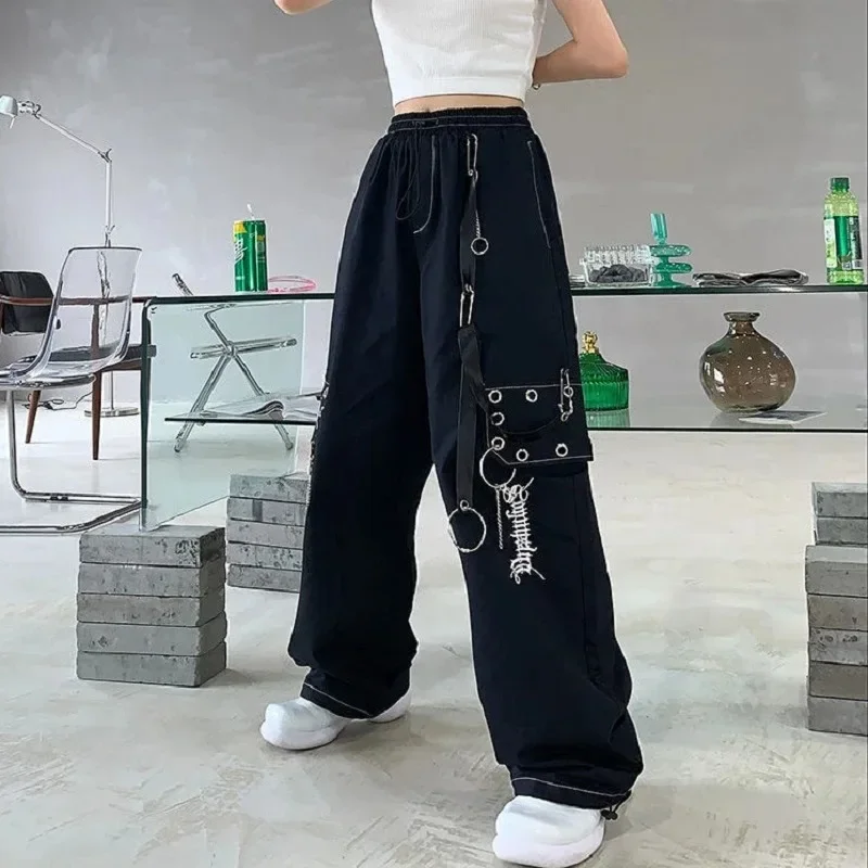 

Fmxires 2025 New Y2K Fashionable Casual Pants Embroidered Street Hip Hop Loose Work Clothes Wide Leg Pants Female Clothing