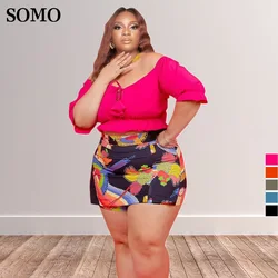 Plus Size Women Clothing Summer Outfits Sexy One Word Shoulder Crop Top and Culottes Two Piece Set Wholesale Dropshipping