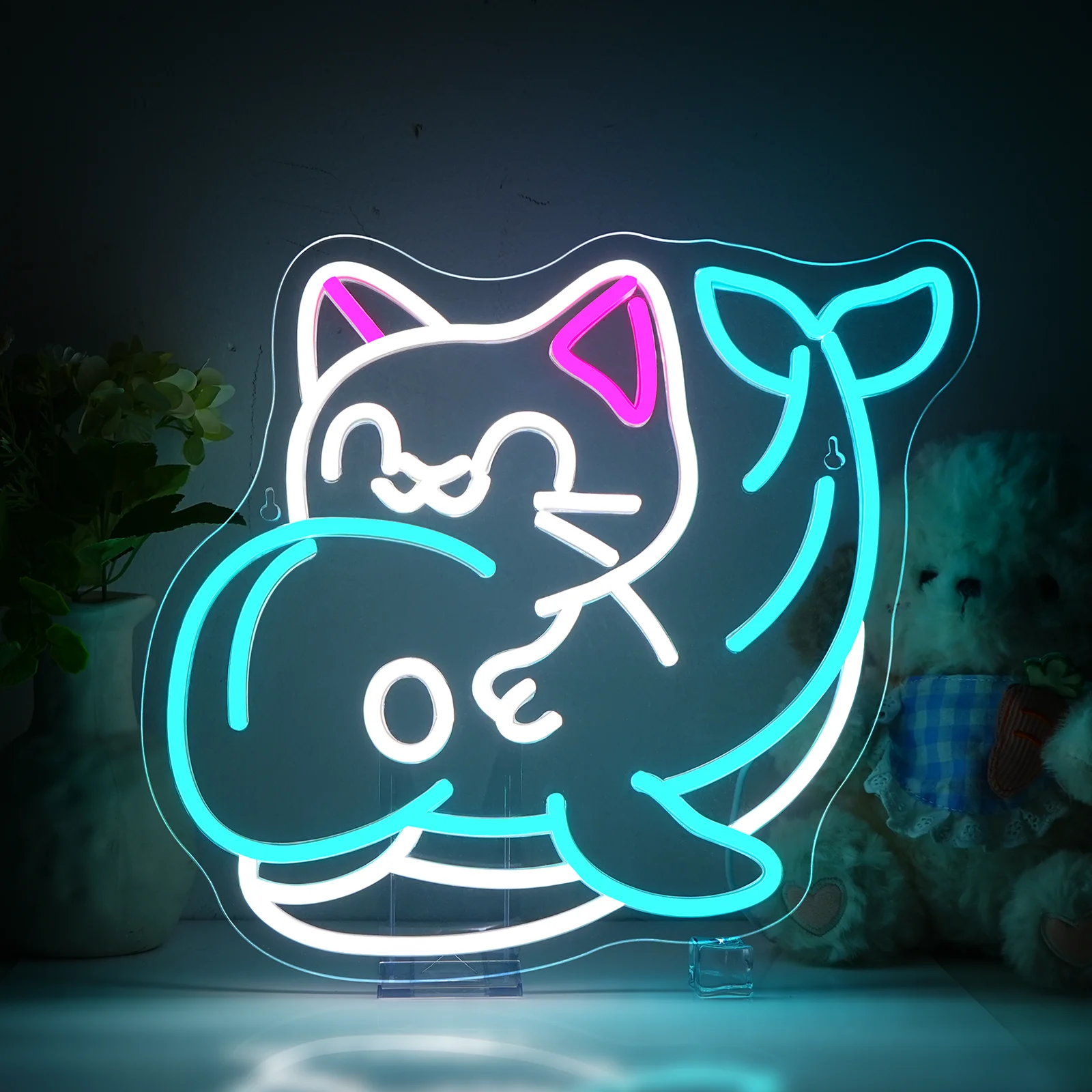 

Kitten Dolphin Neon Signs Custom For Wall Art Decor 5/12V USB Power With Dimmable Switch Animall For Bedroom Party Club Decor