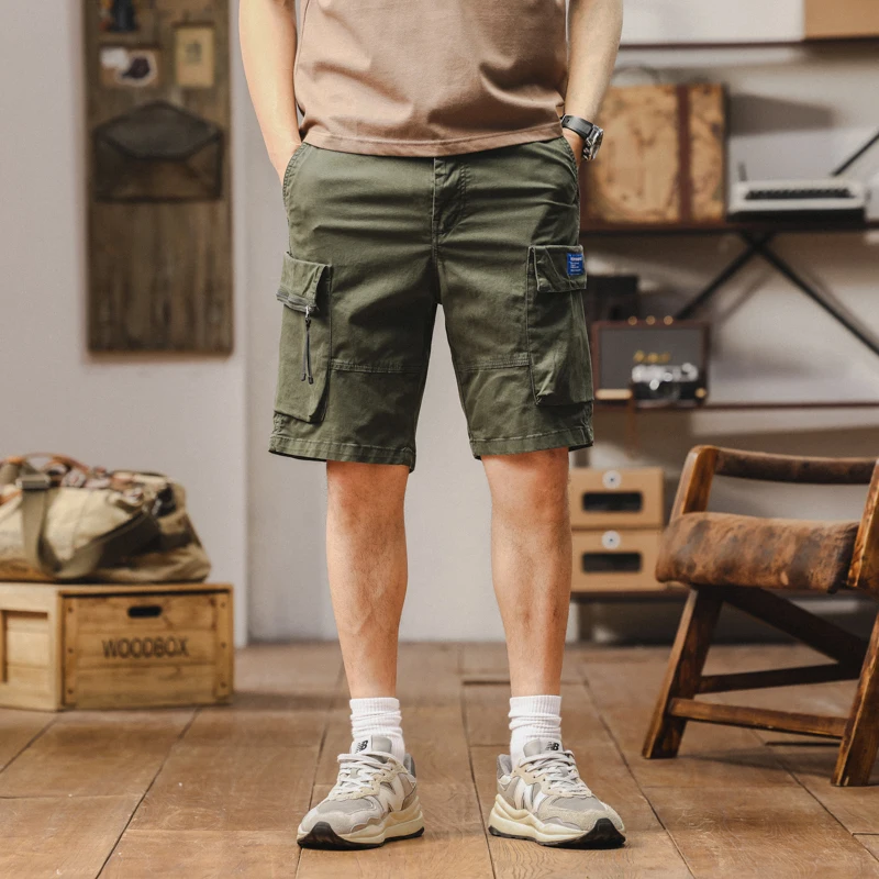 2025 new summer multi pocket workwear shorts for men's casual thin elastic waist lightweight and breathable shorts for men