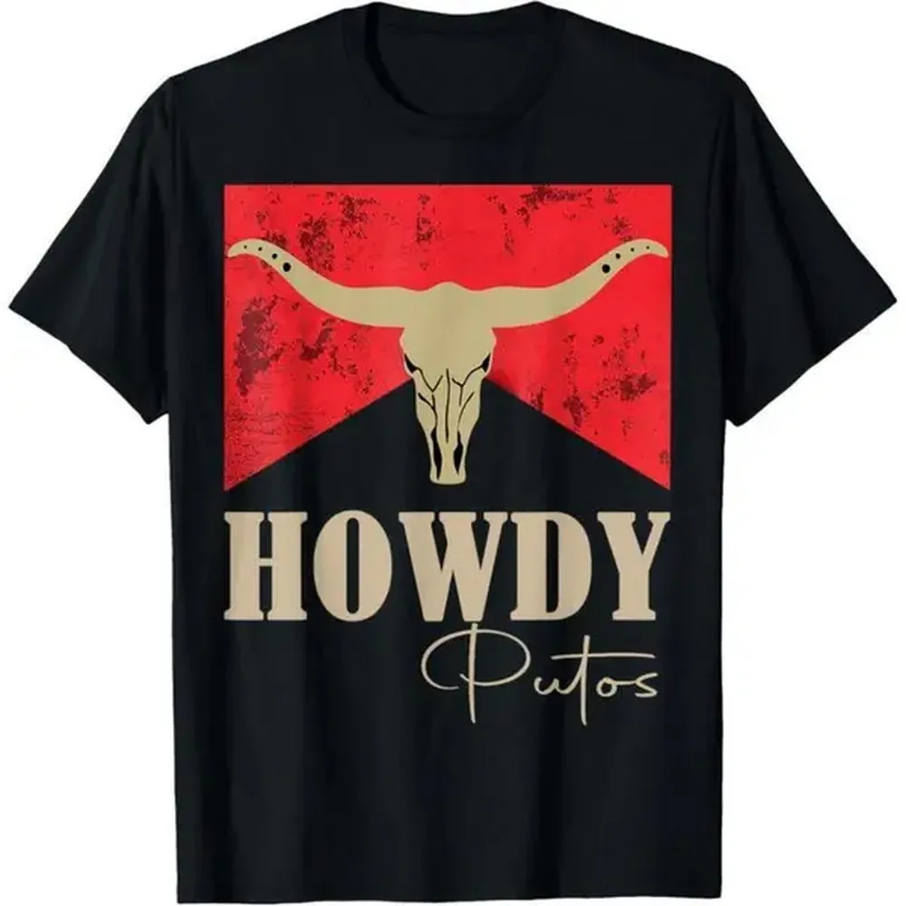 Camiseta con gráfico de calavera de toro estilo vaquero occidental, unisex, suave, 100% algodón de alto gramaje, manga corta, informal, cuello redondo, para hombre