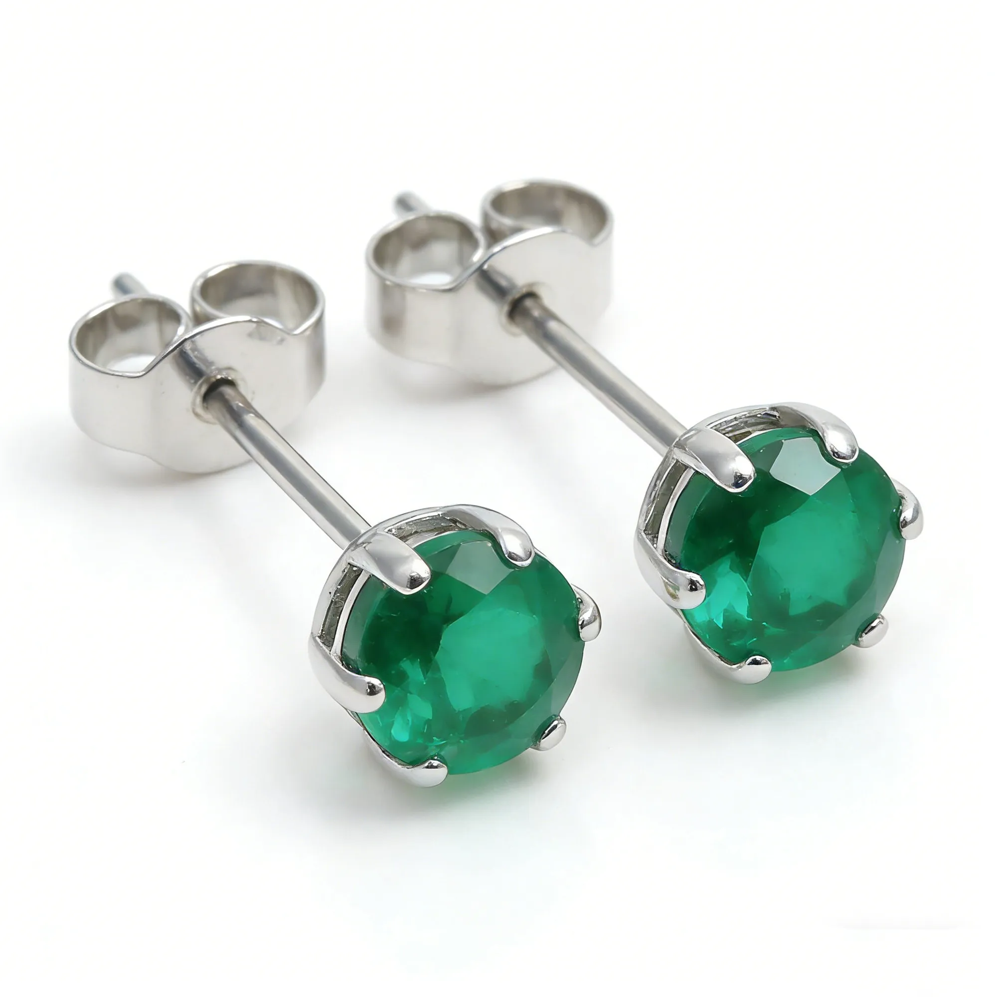 Hypoallergenic Stainless Steel Stud Earrings 4mm round Green Series Zircons No Fade Allergy Safe Jewelry