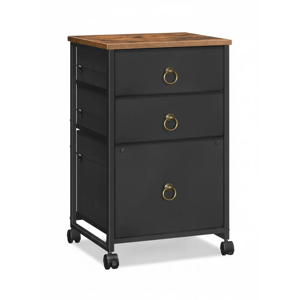 

Мобильный шкаф для документов с 3 ящиками и колесиками, ящик для хранения под столом для домашнего офиса, подставка для принтера на колесиках, коричневый в деревенском стиле