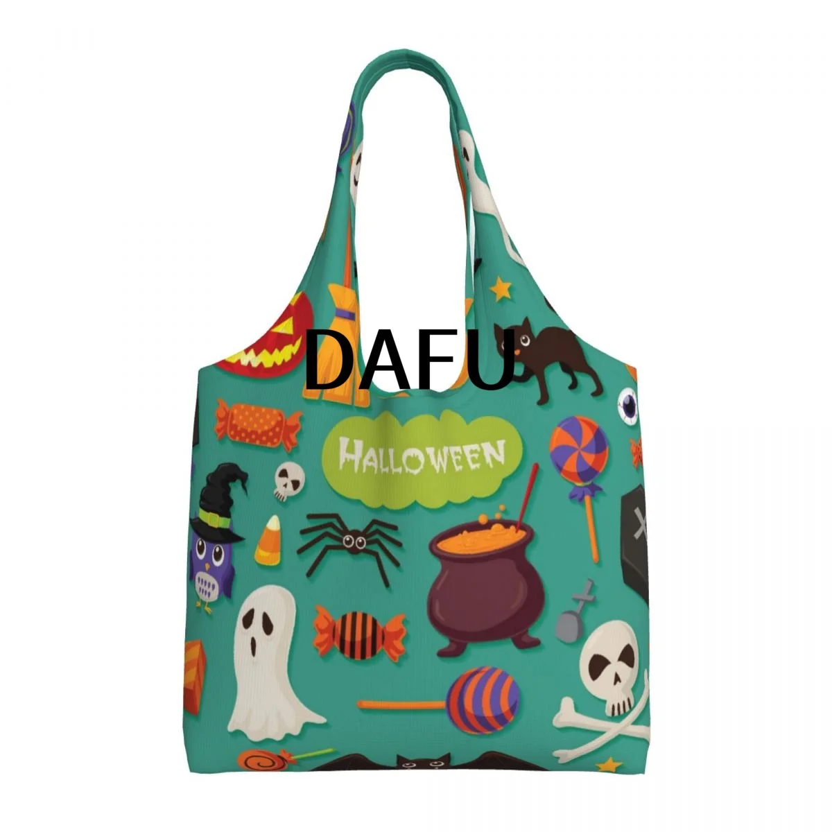 

Funny Halloween Print Cotton Tote Bag - Casual Commuter Shoulder Bag for Work Grocery Shopping Trick or Treat